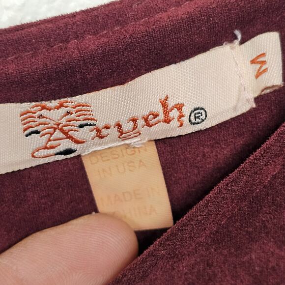 Aryeh Womens Suede Feel Dress Size M Burgandy Whimsigoth Ruffle Asymmetric - Picture 3 of 10
